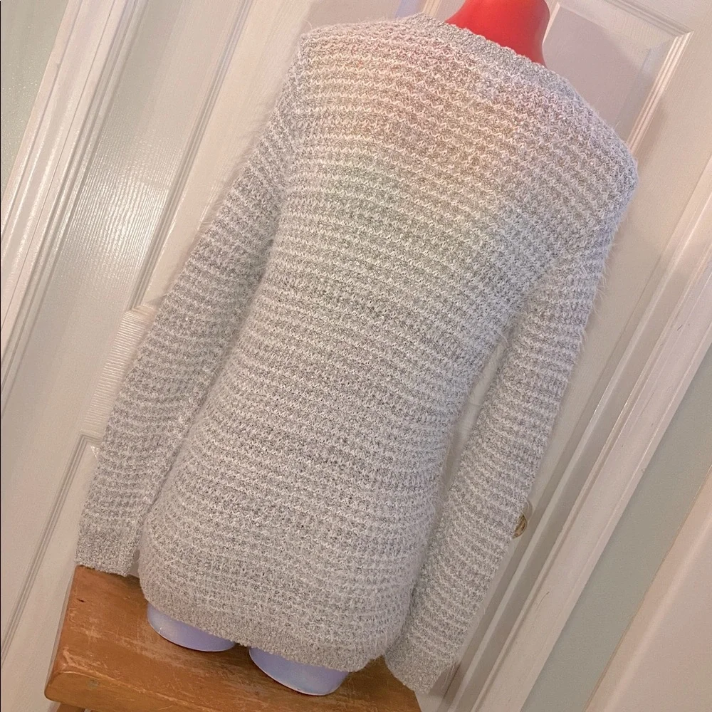 LOFT Heathered Gray Knit Fluffy Fuzzy Sweater